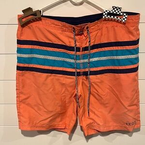 Izod Men's Orange and Blue Striped Board Shorts